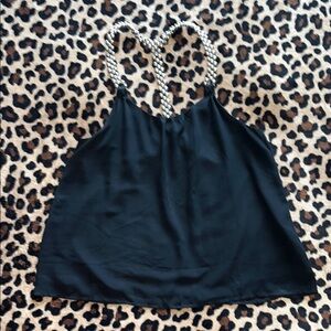 Elegant Black Women's Top by Poetry with metallic Beaded Straps size small